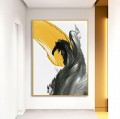 Coup de pinceau noir jaune abstrait par Couteau à palette art mural minimalisme